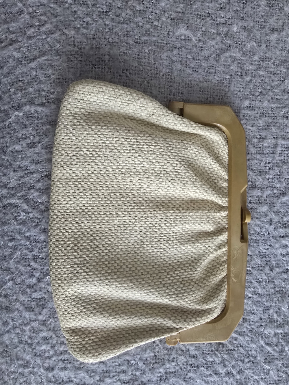 Vintage Italian Cream Textured Clutch Bag with Gold Frame